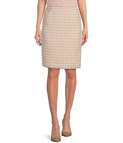 Calvin Klein Tweed Fringe Hem Coordinating Pencil Skirt