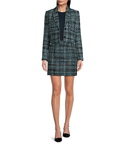 Calvin Klein Tweed Notch Collar Two-Button Cropped Jacket & Tweed A-Line Coordinating Mini Skirt