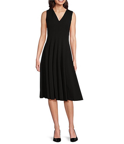 Calvin Klein V-Neck Sleeveless Scuba Crepe Fit And Flare Dress