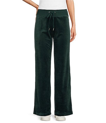 Calvin Klein Velour Wide Leg Ribbed Drawstring Waist Coordinating Pants