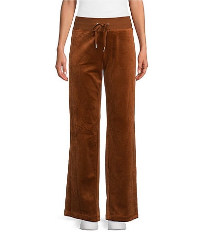 Calvin Klein Velour Wide Leg Ribbed Drawstring Waist Coordinating Pants