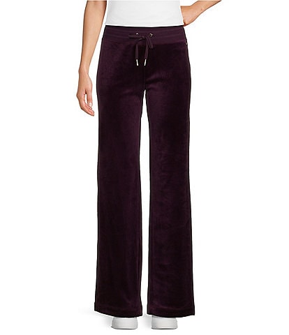 Calvin Klein Velour Wide Leg Ribbed Drawstring Waist Coordinating Pants