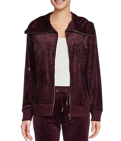 Calvin Klein Velvet Shawl Beaded Zip Front Jacket