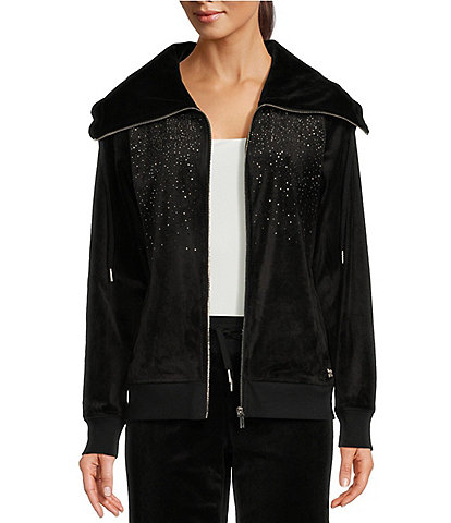 Calvin Klein Velvet Shawl Beaded Zip Front Jacket
