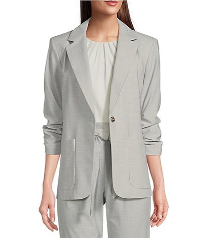 Calvin Klein Woven Notch Lapel 3/4 Scrunched Sleeve Coordinating Button Front Jacket