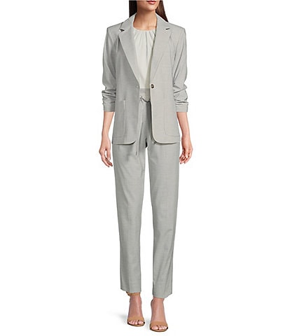 Calvin Klein Woven Notch Lapel Scrunched Sleeve Button Front Jacket & Coordinating Tie Waist Belted Pants