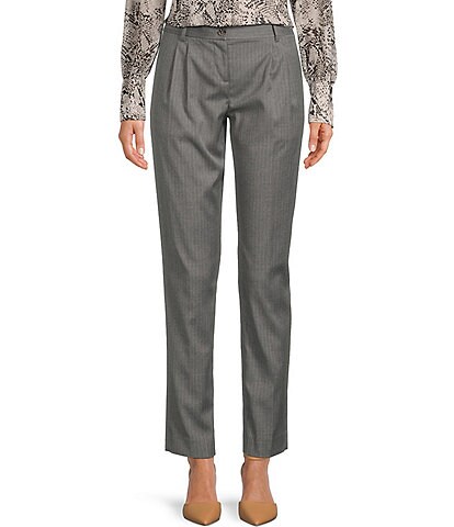 Woven Pinstripe Tapered-Leg Pocketed Pleated Coordinating Pants
