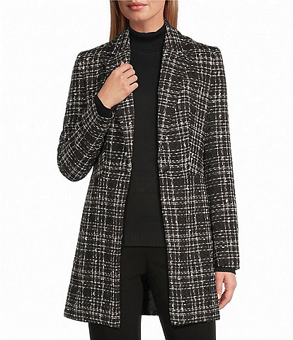 Calvin Klein Woven Tweed Notch Lapel Long Sleeve Blazer