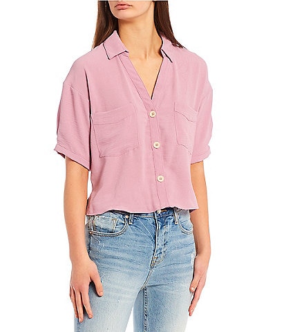 Moa Moa Camp Button Front Cropped Shirt