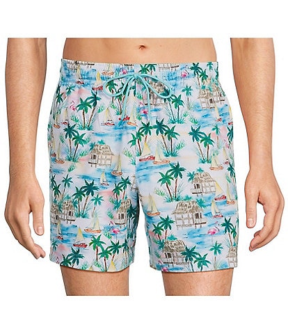 Caribbean Big & Tall Flamingo Beach 6#double; and 8#double; Inseam Coordinating Swim Trunks