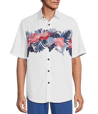 Caribbean Big & Tall Floral Chest Printed Short Sleeve Woven Shirt