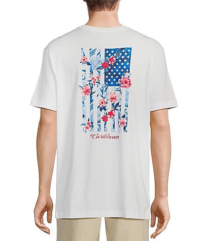 Caribbean Big & Tall Floral Flag Short Sleeve Graphic T-Shirt