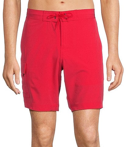 Caribbean Big & Tall Half Elastic Solid Cargo 9#double; and 11#double; Inseam Swim Trunks