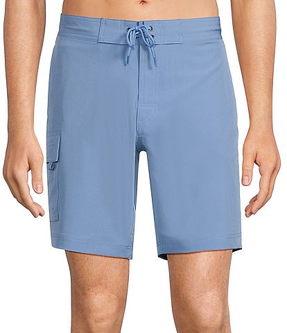 Caribbean Big & Tall Half Elastic Solid Cargo 9#double; and 11#double; Inseam Swim Trunks