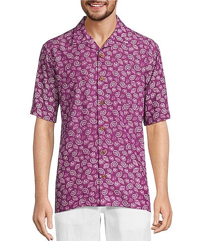 Caribbean Big & Tall Mini Shell Print Short Sleeve Woven Camp Shirt