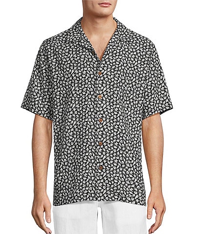 Caribbean Big & Tall Mini Shell Print Short Sleeve Woven Camp Shirt