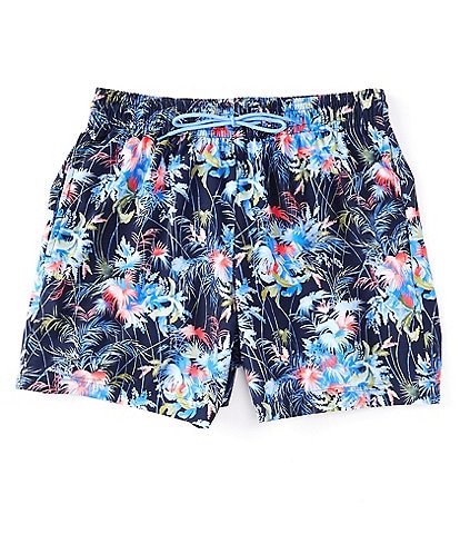 Caribbean Big & Tall Palm Burst 6#double; and 8#double; Inseam Swim Trunks