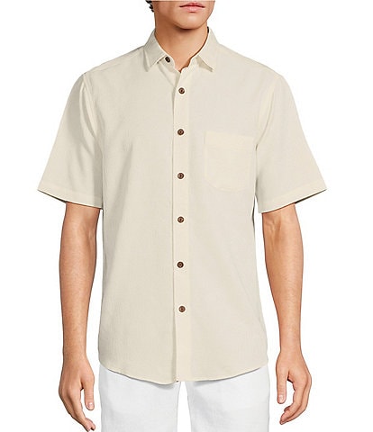 Caribbean Big & Tall Palm Paradise Short Sleeve Woven Jacquard Shirt