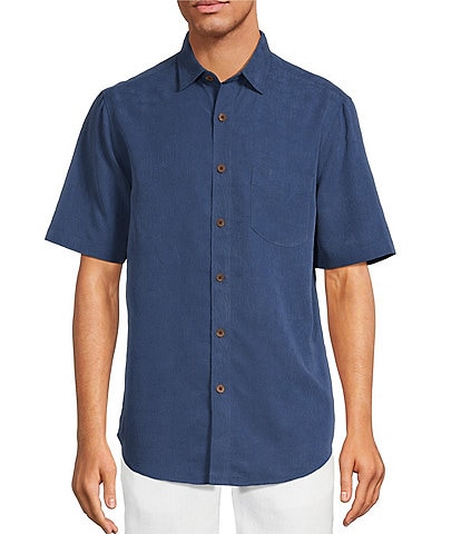 Caribbean Big & Tall Palm Paradise Short Sleeve Woven Jacquard Shirt