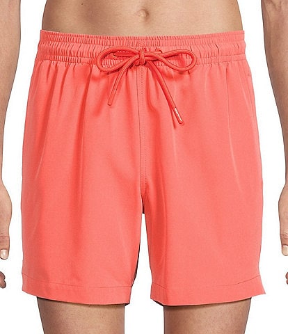 Caribbean Big & Tall Palmsway 6#double; Solid Swim Trunks