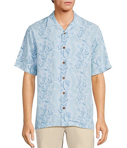 Caribbean Big & Tall Seahorse Print Short Sleeve Woven Camp Shirt