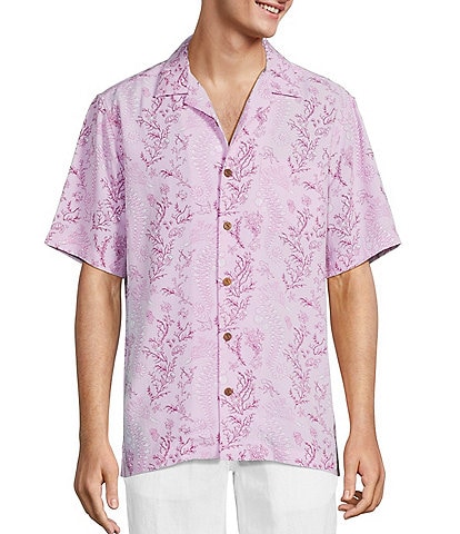 Caribbean Big & Tall Seahorse Print Short Sleeve Woven Camp Shirt