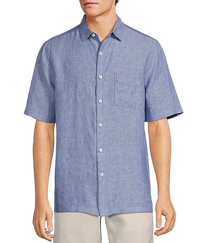 Caribbean Big & Tall Short Sleeve Solid Linen Woven Shirt