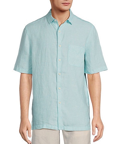 Caribbean Big & Tall Short Sleeve Solid Linen Woven Shirt