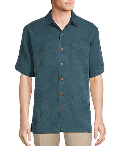Caribbean Bird of Paradise Textured Jacquard Short Sleeve Woven Shirt
