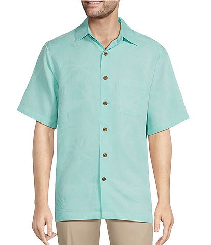 Caribbean Bird of Paradise Textured Jacquard Short Sleeve Woven Shirt