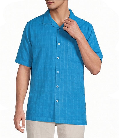 Caribbean Camp Texture Solid Short Sleeve Woven Shirt