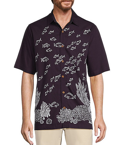 Caribbean Coral Fish Print Short Sleeve Woven Shirt
