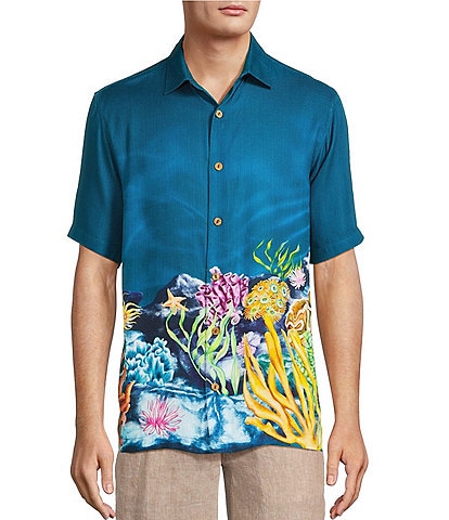 Caribbean Coral Reef Print Short Sleeve Woven Shirt