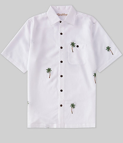 Caribbean Embroidered Bright White Short Sleeve Woven Shirt