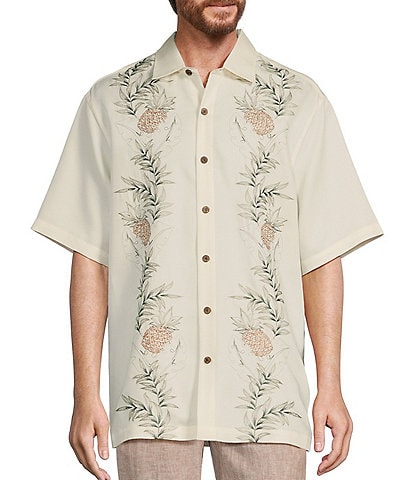 Caribbean Embroidered Pineapple Short Sleeve Woven Shirt