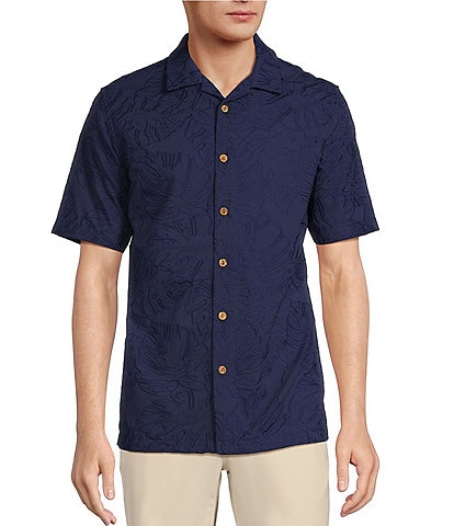 Caribbean Eyelet Embroidery Short Sleeve Woven Camp Shirt