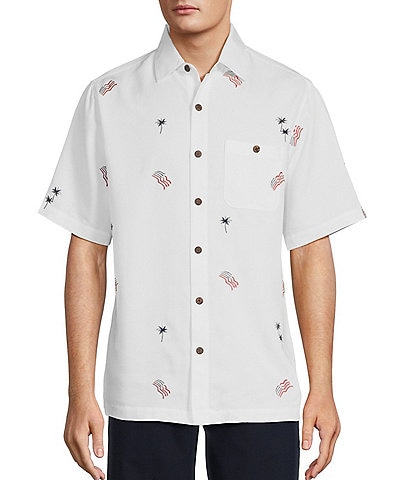 Caribbean Fireworks Americana Embroidered Relaxed Fit Short Sleeve Shirt