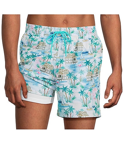 Caribbean Flamingo Beach 6" Swim Trunks