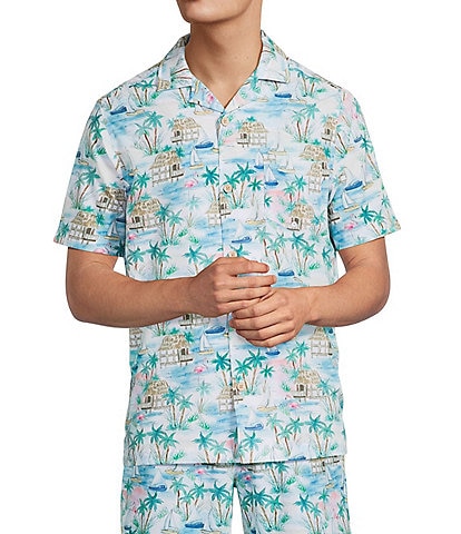 Caribbean Flamingo Beach Cabana Woven Top