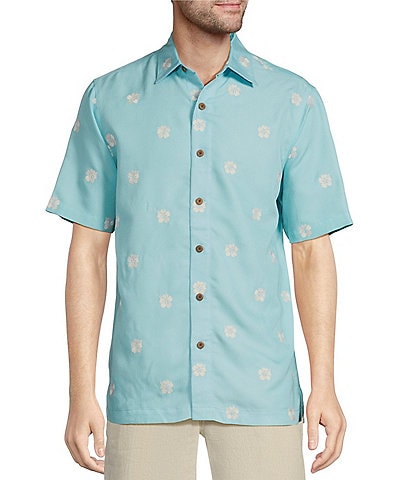 Caribbean Floral Embroidered Short Sleeve Woven Shirt