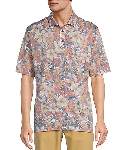 Caribbean Floral Jacquard Short Sleeve Polo Shirt