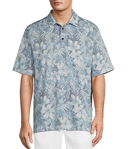 Caribbean Floral Jacquard Short Sleeve Polo Shirt