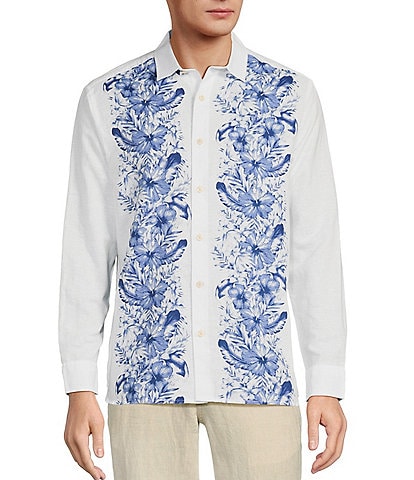 Caribbean Floral Panel Long Sleeve Woven Shirt