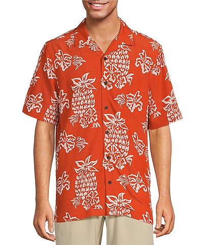 Caribbean Floral Pineapple Printed Short Sleeve Woven Shirt