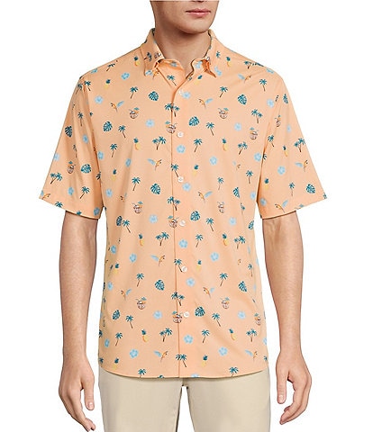 Caribbean Isle Breeze Performance Stretch Coconut Print Short Sleeve Woven Shirt