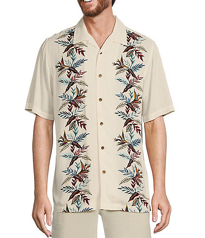Caribbean Leaf Panel Printed Short Sleeve Woven Camp Shirt