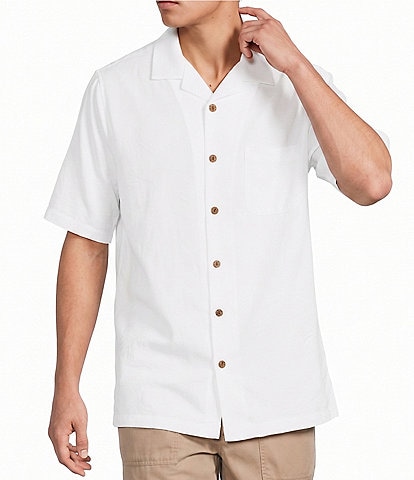 Caribbean Leaf Print Short Sleeve Woven Camp Shirt