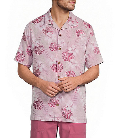 Caribbean Leaf Print Short Sleeve Woven Camp Shirt