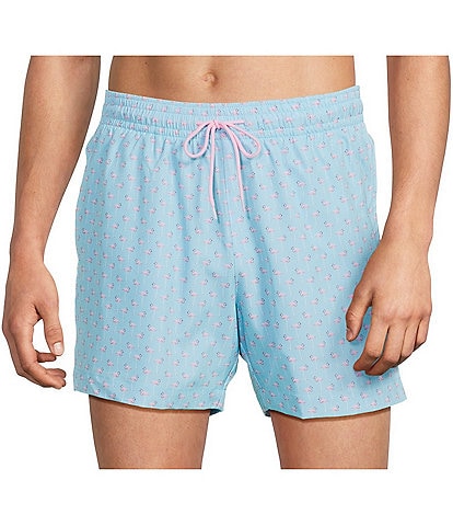 Caribbean Mini Flamingo Teal 5" Cabana Swim Trunks