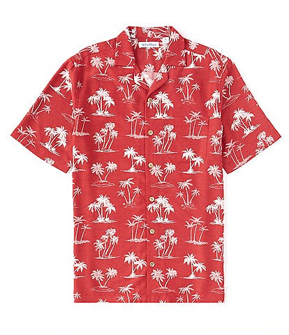 Caribbean Modal Palms Print Short-Sleeve Woven Shirt